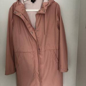 Dusty pink, soft vinyl above the knee waterproof raincoat
